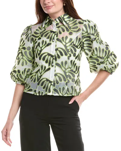Gracia Floral Print Sheer Top In Green