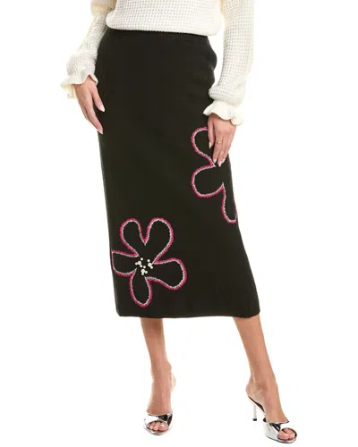 Gracia Floral Printed Knit Pencil Skirt In Black