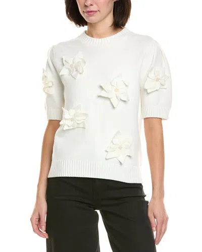 GRACIA FLORAL RIB NECK KNIT TOP