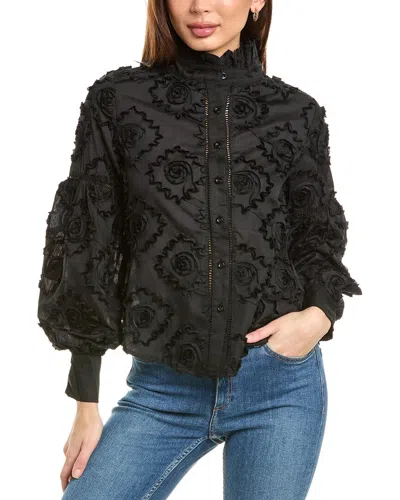 Gracia Floral Ribbon Top In Black