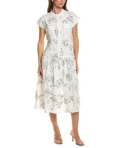 Gracia Floral Ruffle Work Belt Dress In White