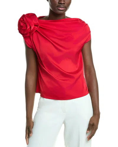 Gracia Floral Satin Top In Red