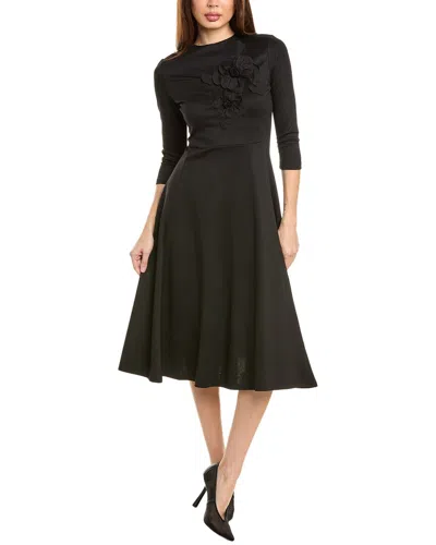 Gracia Flower Applique A-line Midi Dress In Black