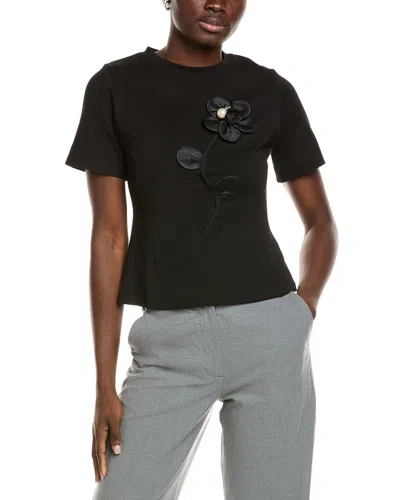 Gracia Flower Applique T-shirt In Black