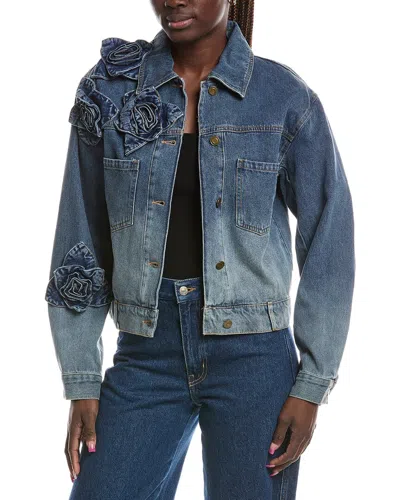 Gracia Flower Attached Denim Jacket In Blue