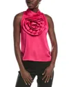 Gracia Flower Embellished Satin Top In Multi