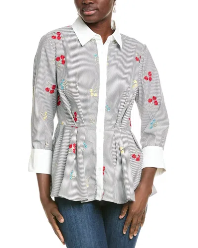 Gracia Flower Embroidered Button-down Shirt In Grey