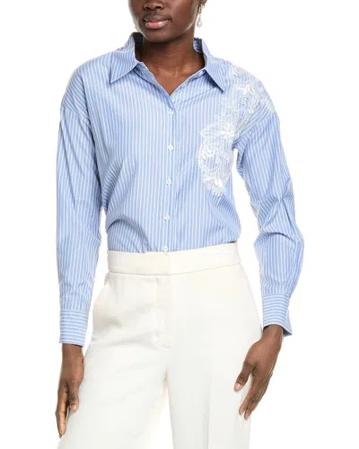 Gracia Flower Embroidered Shirt In Blue