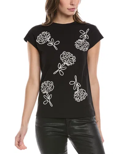 Gracia Flower Embroidered Top In Black
