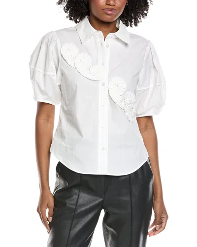 Gracia Flower Front Short Sleeve Shirt In White