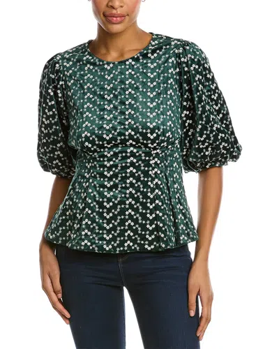 Gracia Flower Pattern Peplum Style Top In Green