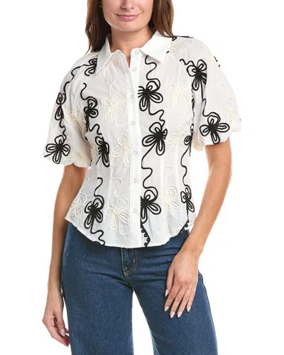 Gracia Flower Stitch Puff Sleeve Shirt In Multi