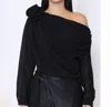 Gracia Flower Top In Black In Black