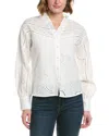 Gracia Satin Collar V-neck Side Swept Top In White
