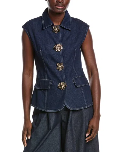 Gracia Front Button Open Shirt Collar Vest In Blue