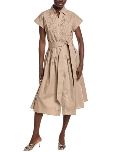 Gracia Front Lace Belt Shirtdress In Neutral