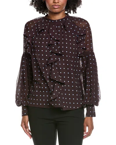 Gracia Front Ruffle Balloon Sleeve Blouse In Multi