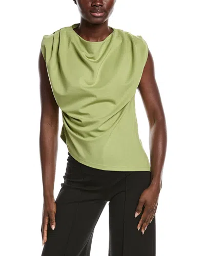Gracia Gathered Shoulder Drape Top In Green