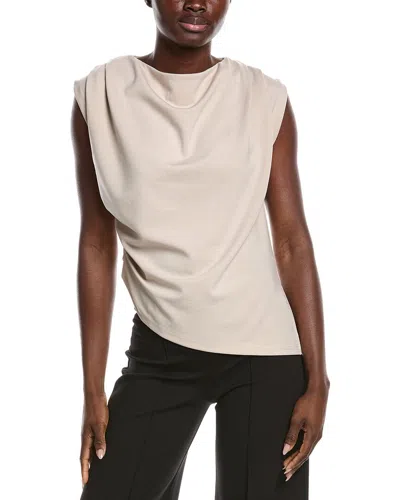 Gracia Gathered Shoulder Drape Top In White