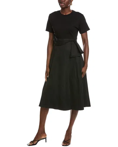 Gracia Half & Half Midi Dress In Black