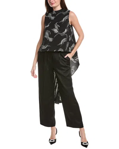 Gracia High-low Sleeveless Printed Shirt In Black