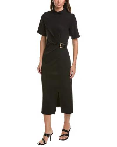 Gracia High Neck Belt Buckle Detail Dress In Black
