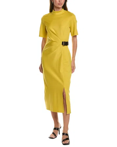 Gracia High Neck Belt Buckle Detail Dress In Yellow