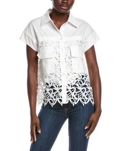 Gracia Hollow-out Lace Embroidered Front Pocket Top In White