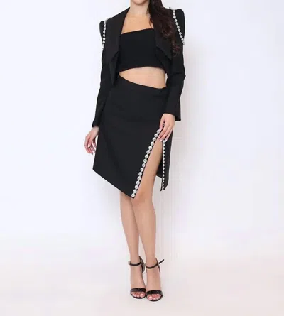 Gracia Jewel Embellished Slit Skirt Set In Black