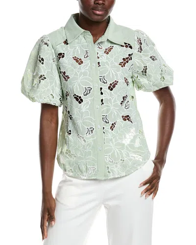 Gracia Lace Cutwork Shirt In Green