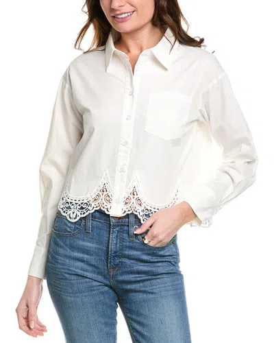 Gracia Lace Hem Button-down Shirt In White
