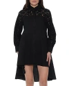 Gracia Lace Trim Button Front High Low Shirt In Black