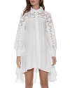 Gracia Lace Trim Button Front High Low Shirt In White