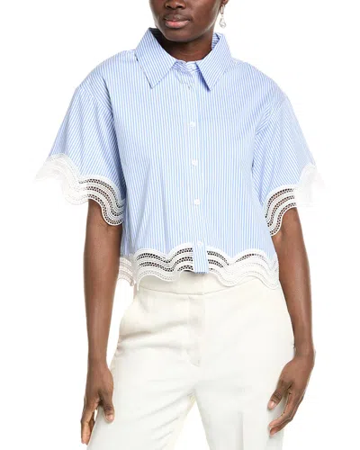 Gracia Lace-trim Button-down Shirt In Blue