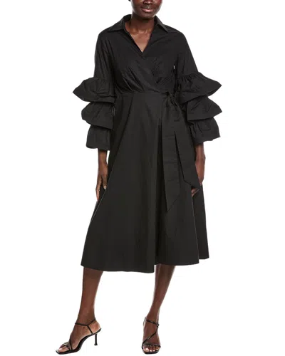 Gracia Layered Sleeve Wrap Midi Dress In Black