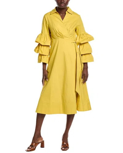 Gracia Layered Sleeve Wrap Midi Dress In Yellow