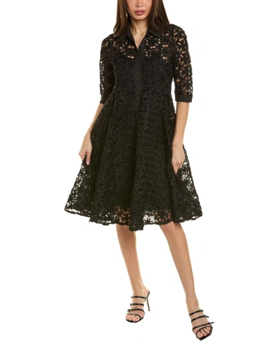 Gracia Mesh Embroidered Shirtdress In Black