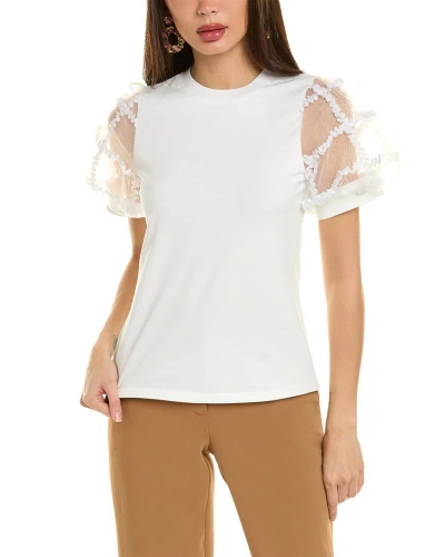 Gracia Mesh Puff Sleeve T-shirt In White