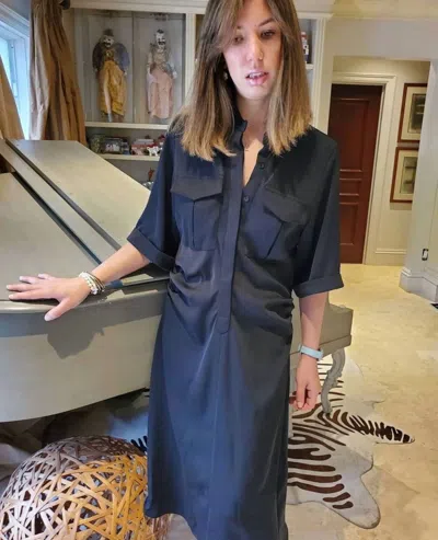 Gracia Midi Dress In Black In Blue