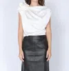 Gracia One Shoulder Flower Applique Sleeveless Satin Top In White In White