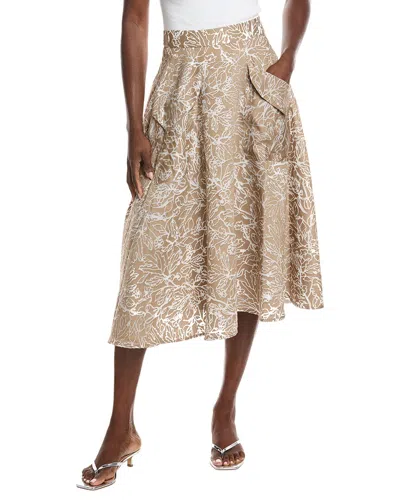 Gracia Organza Flocked Velvet Print Skirt In Brown