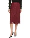 Gracia Paisley Lace Midi Pencil Skirt In Red