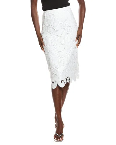 Gracia Paisley Lace Midi Pencil Skirt In White