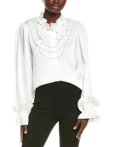 Gracia Pearl Bead Frill Blouse In White