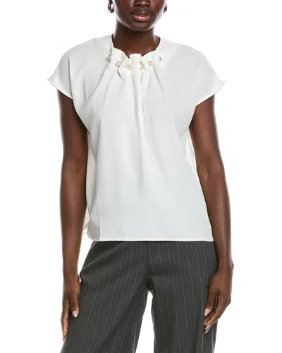 Gracia Pearl Embellished Neck Top In White