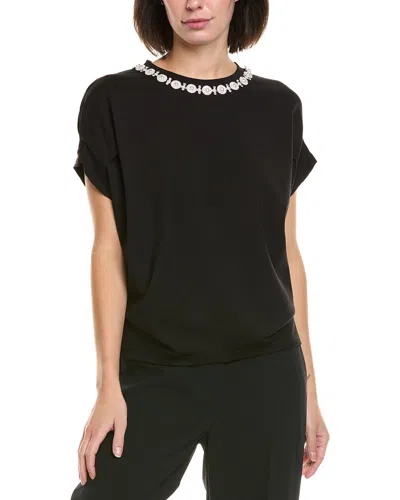 Gracia Pearl Work Round Neck Top In Black
