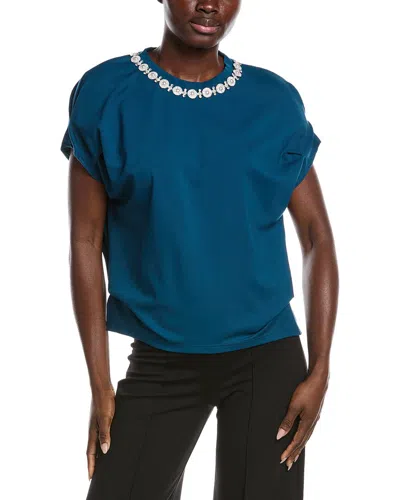 Gracia Pearl Work Round Neck Top In Blue