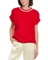 Gracia Pearl Work Round Neck Top In Red