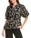 Gracia Puffed Sleeve Collared Button Down Peplum Blouse In Black