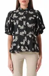 Gracia Polka Dot Puff Sleeve Button-down Top In Multi